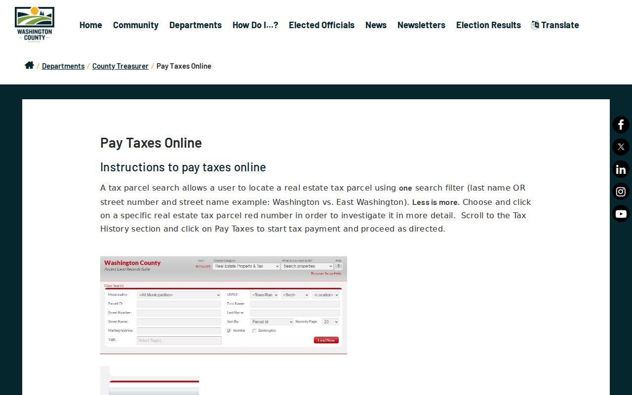 Germantown street directory Washington County tax search directions