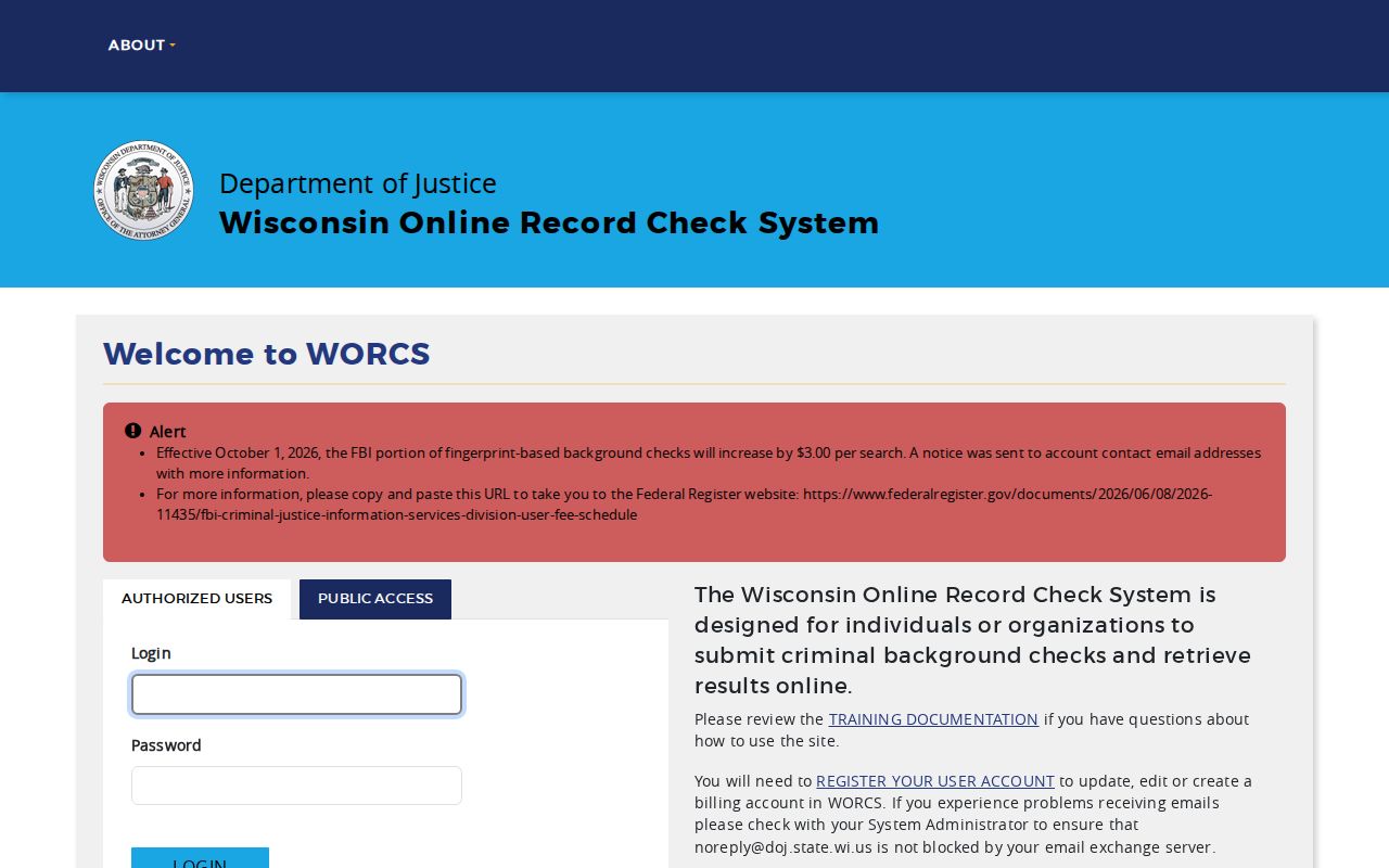 Wisconsin DOJ WORCS portal for a Germantown resident lookup