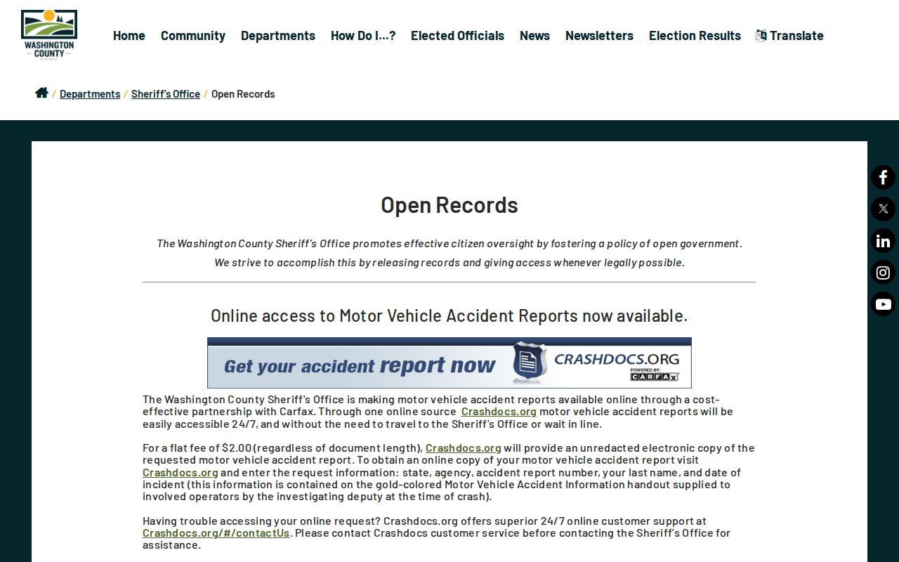 Washington County Sheriff records route for a Germantown resident lookup